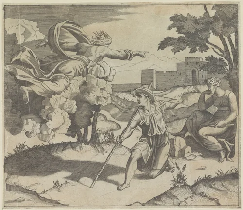 God verschijnt aan Isaak by anonymous, print, 1498-1532