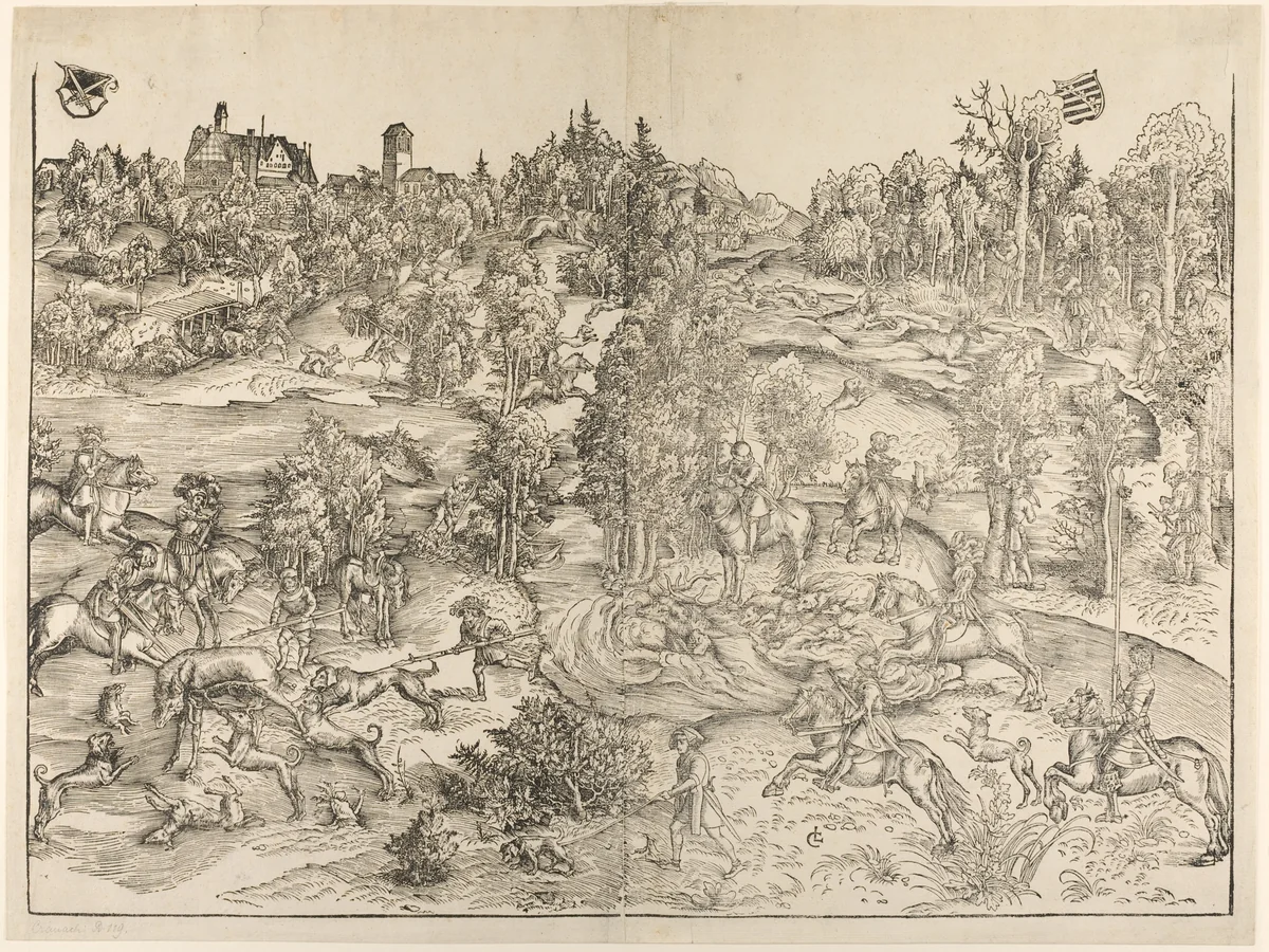 The Stag Hunt by Lucas Cranach the Elder, print, 1501-1511