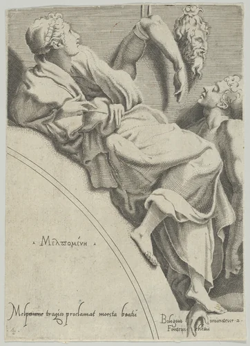 Melpomene, from "The Muses and the Three Goddesses" by anonymous, print, 1535-1550