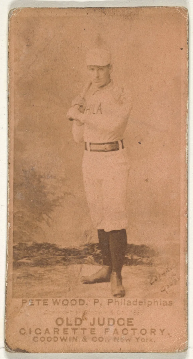 Peter Burke "Pete" Wood, Pitcher, Philadelphia, from the Old Judge series (N172) for Old Judge Cigarettes by Goodwin & Company, photograph, 1887-1890