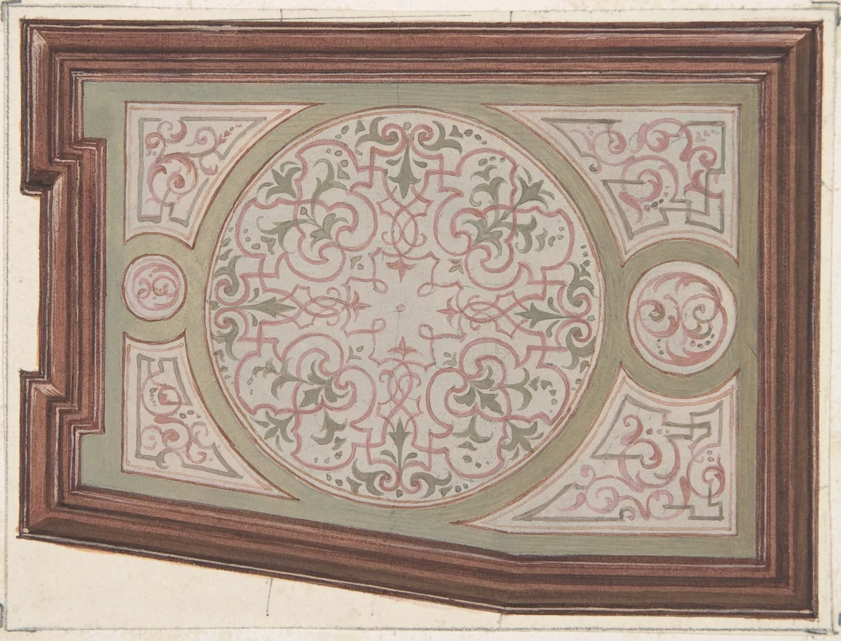Design for Ceiling, Hôtel Hope by Jules-Edmond-Charles Lachaise, drawing, 1867