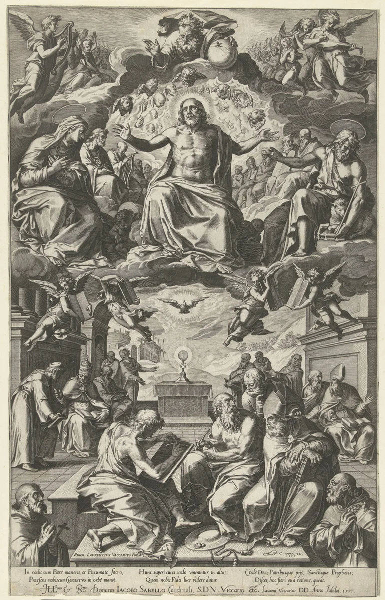 Twist tussen de kerkvaders over het heilig sacrament by Unknown, print, 1575