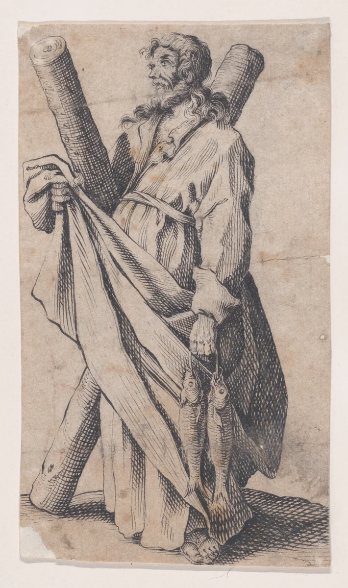 Copy of St. Andrew, from Les Grands Apôtres Debout, Représentant Le Sauveur, La Bienheureuse Marie et Les SaintsApôtres (The Large Standing Apostles, Representing The Savior, The Blessed Mary and The Apostles) by anonymous, print, 1632-1700