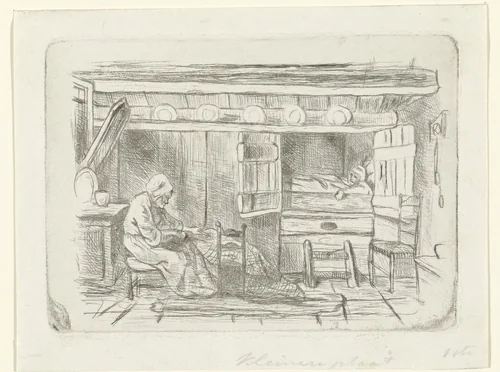 Twee figuren in een interieur by Jozef Israëls, print, 1835-1888