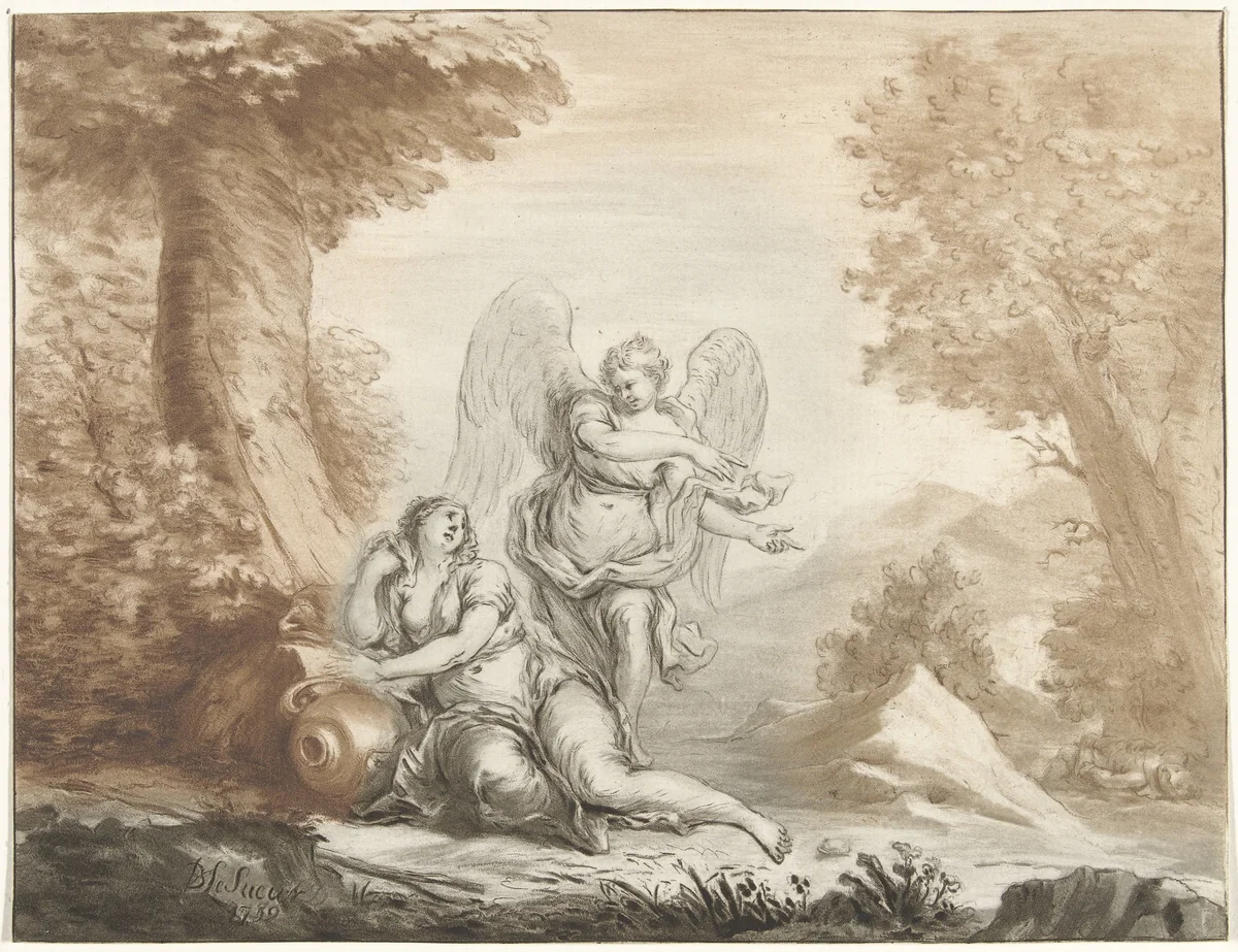 Hagar in de woestijn by Jurriaan Cootwijck, print, 1759