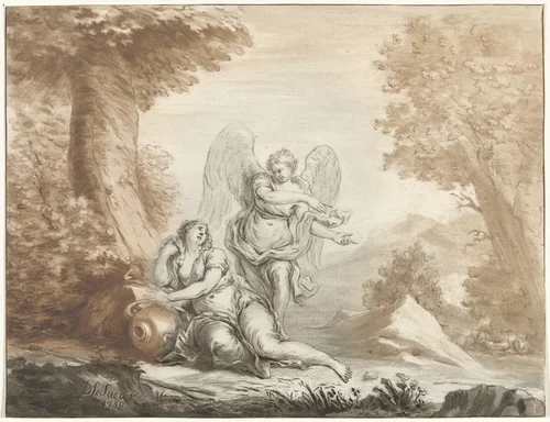 Hagar in de woestijn by Jurriaan Cootwijck, print, 1759