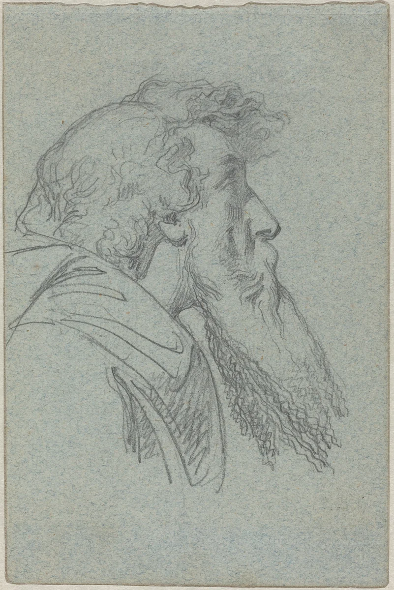 Bearded Man Looking Up / Cloaked Figure with Raised Arms by Alexandre Bida, drawing, 1823-1895