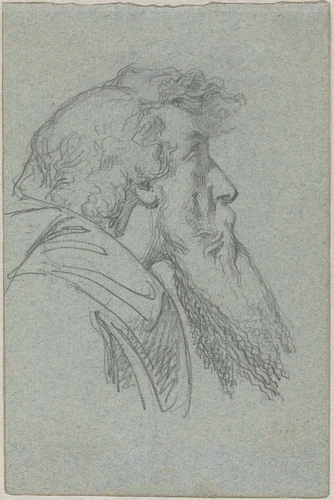 Bearded Man Looking Up / Cloaked Figure with Raised Arms by Alexandre Bida, drawing, 1823-1895