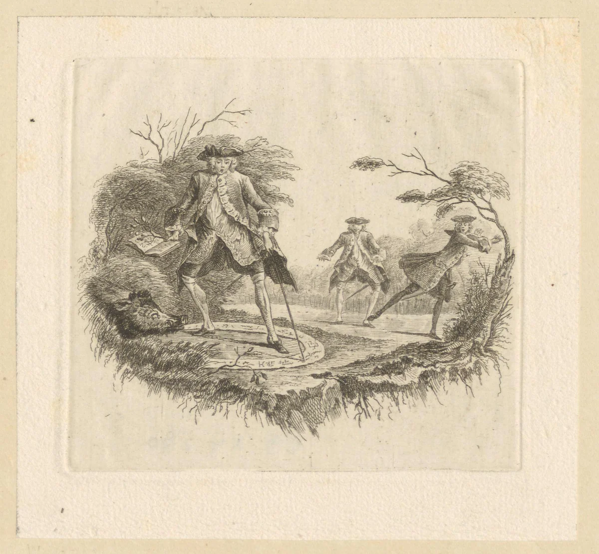 Geestbezweerder roept een geest op die als zwijn verschijnt by Georg Friedrich Schmidt, print, 1774