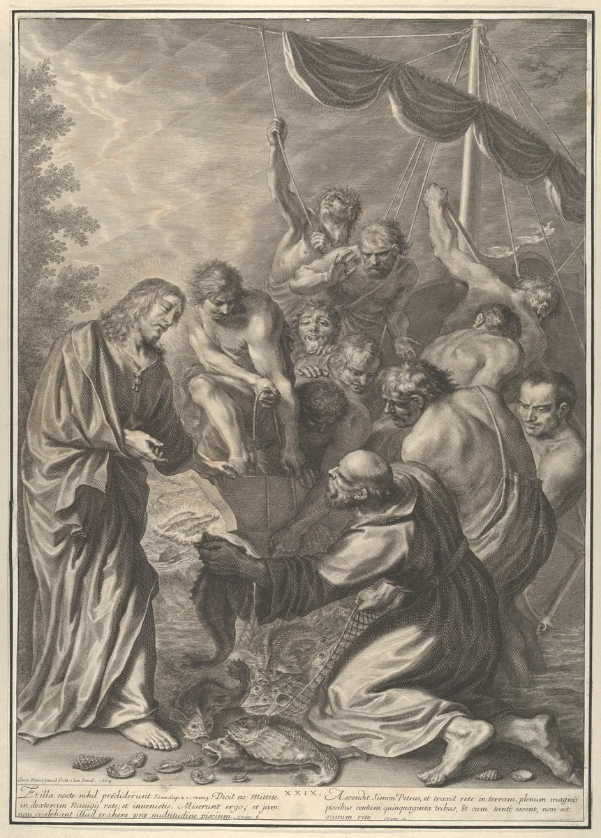 Miraculous Draught of Fishes, from The Passion of Christ, plate 29 by Grégoire Huret, print, 1664