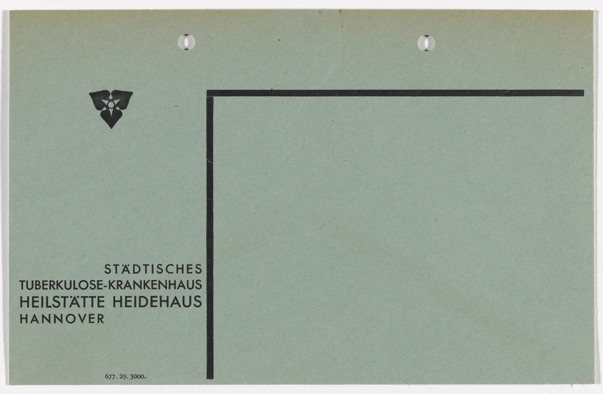 Stationery envelope for the State Tuberculosis Hospital, Sanitorium Heidehaus (Städtisches Tuberkulosekrankenhaus Heilstätte Heidehaus) by Kurt Schwitters, design, 1929