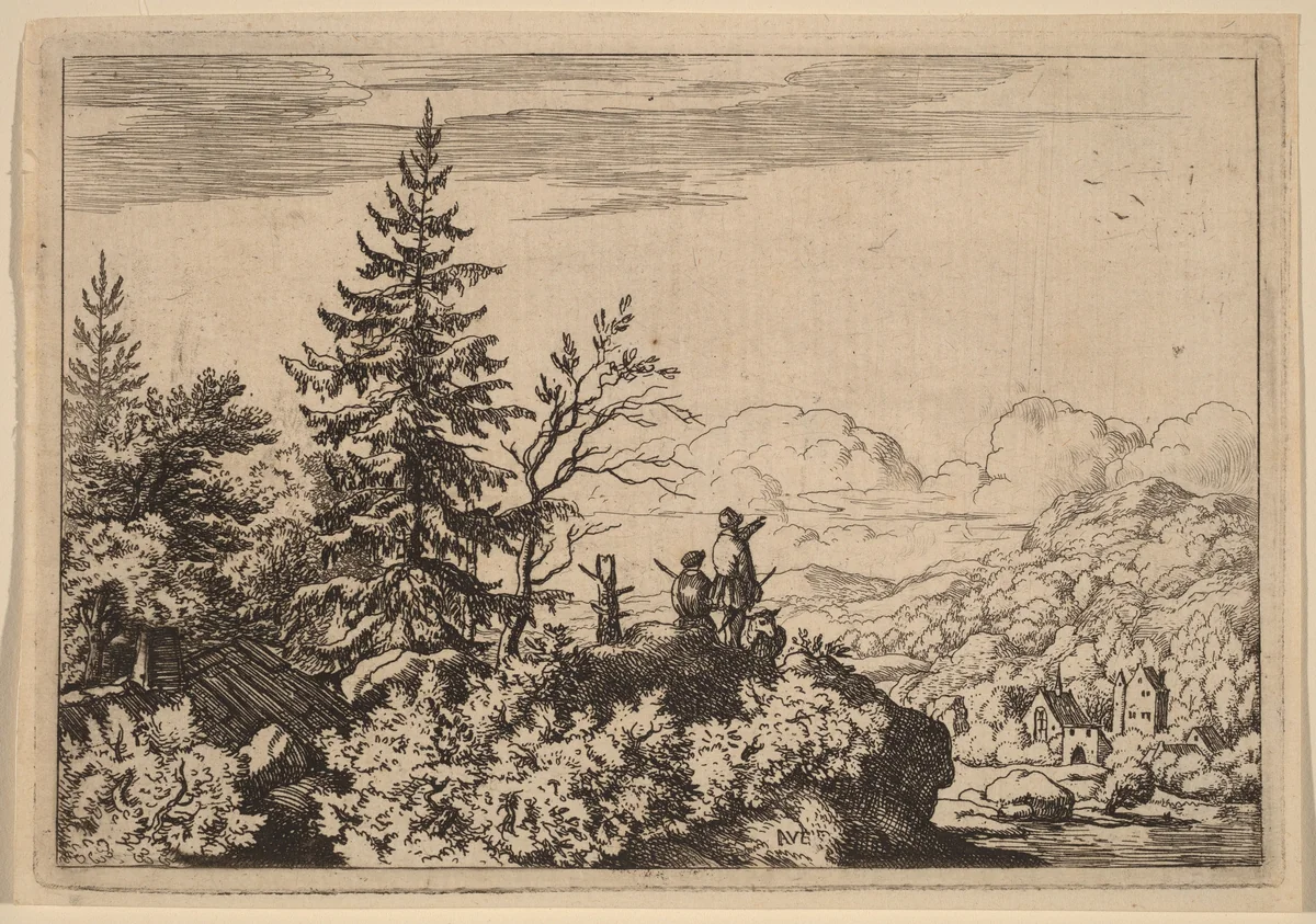 Two Men on a Hill by Allart van Everdingen, print, 1645-1656