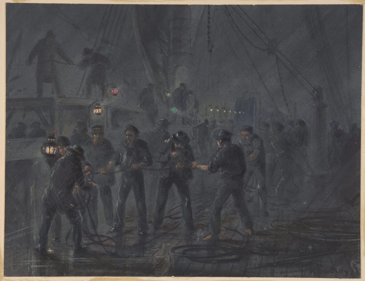 A Night Scene. The Cable Entangled and Nearly Broken, July 18th, 1866 by Robert Charles Dudley, drawing, 1865-1866