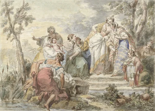 De vinding van Mozes by Jean Baptist Leprince, drawing, 1744-1781