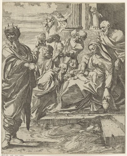 Aanbidding door de koningen by Unknown, print, 1584-1623
