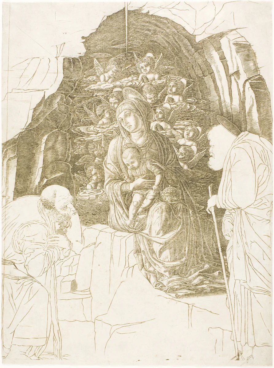 The Adoration of the Magi (Virgin of the Grotto) by Andrea Mantegna, print, 1495-1505