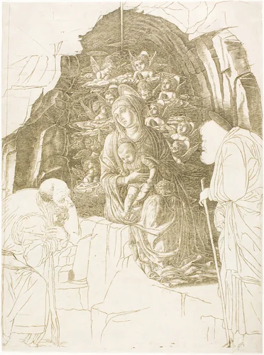 The Adoration of the Magi (Virgin of the Grotto) by Andrea Mantegna, print, 1495-1505