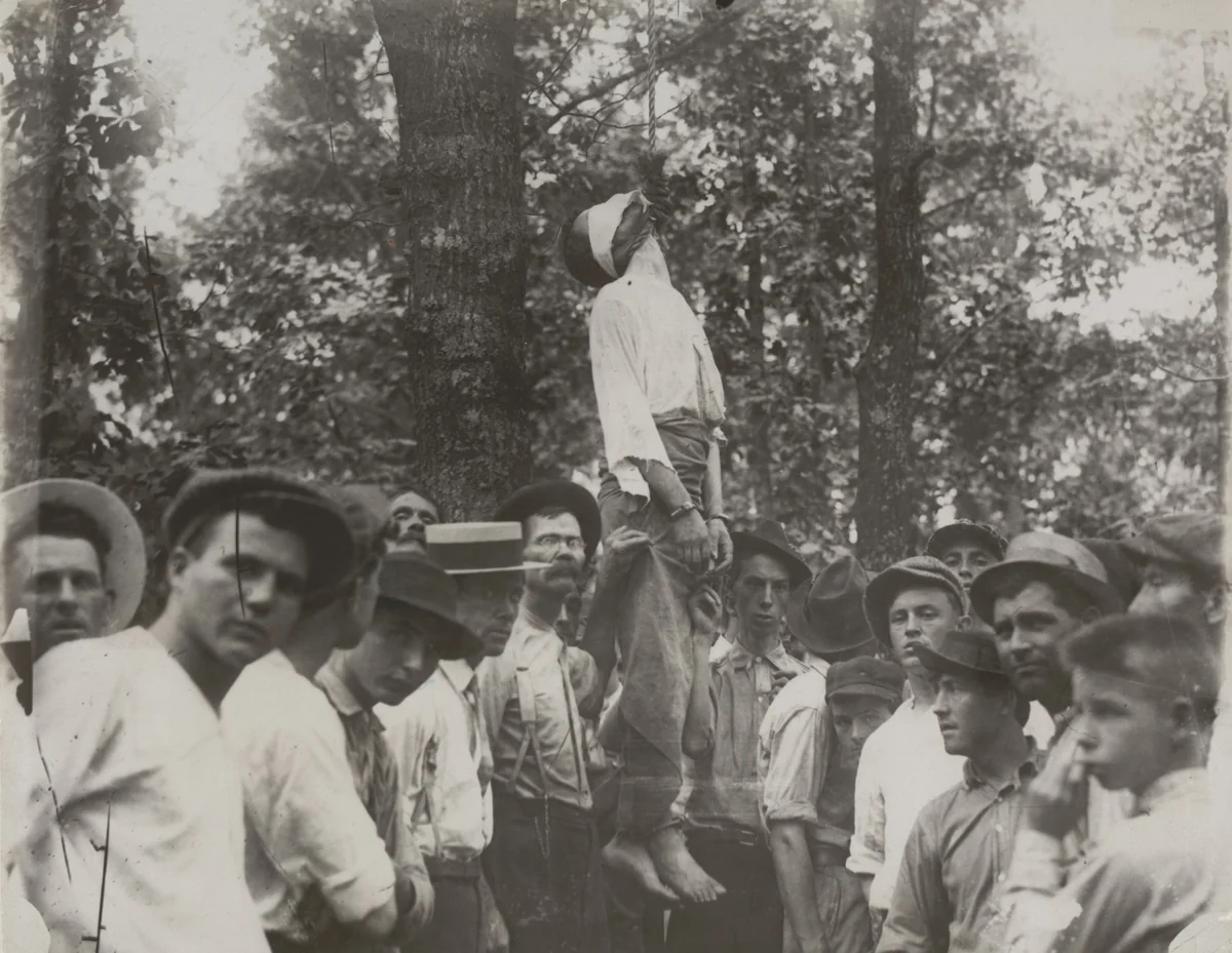 Leo Frank's Body Hanging to a Tree at Marletta, Georgia, After He Had Been Lynched by Times Wide World Photos, photograph, 1915