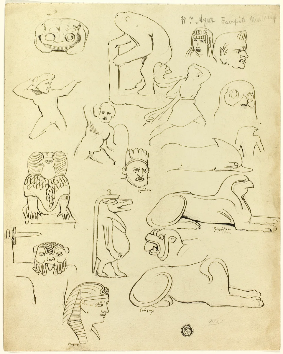 Sketches After Sculptures and Reliefs, Mainly Egyptian by W.T. Agar, drawing, 1800-1899