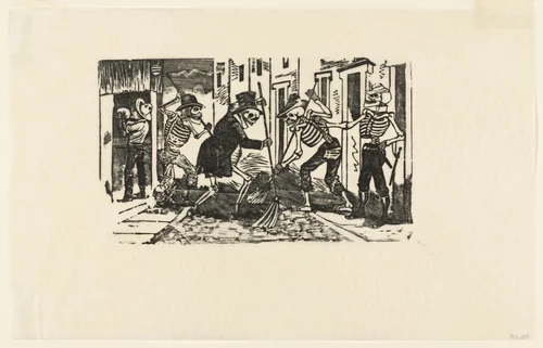 Street-cleaning Calavera (Calavera de los Patinadores) by José Guadalupe Posada, print