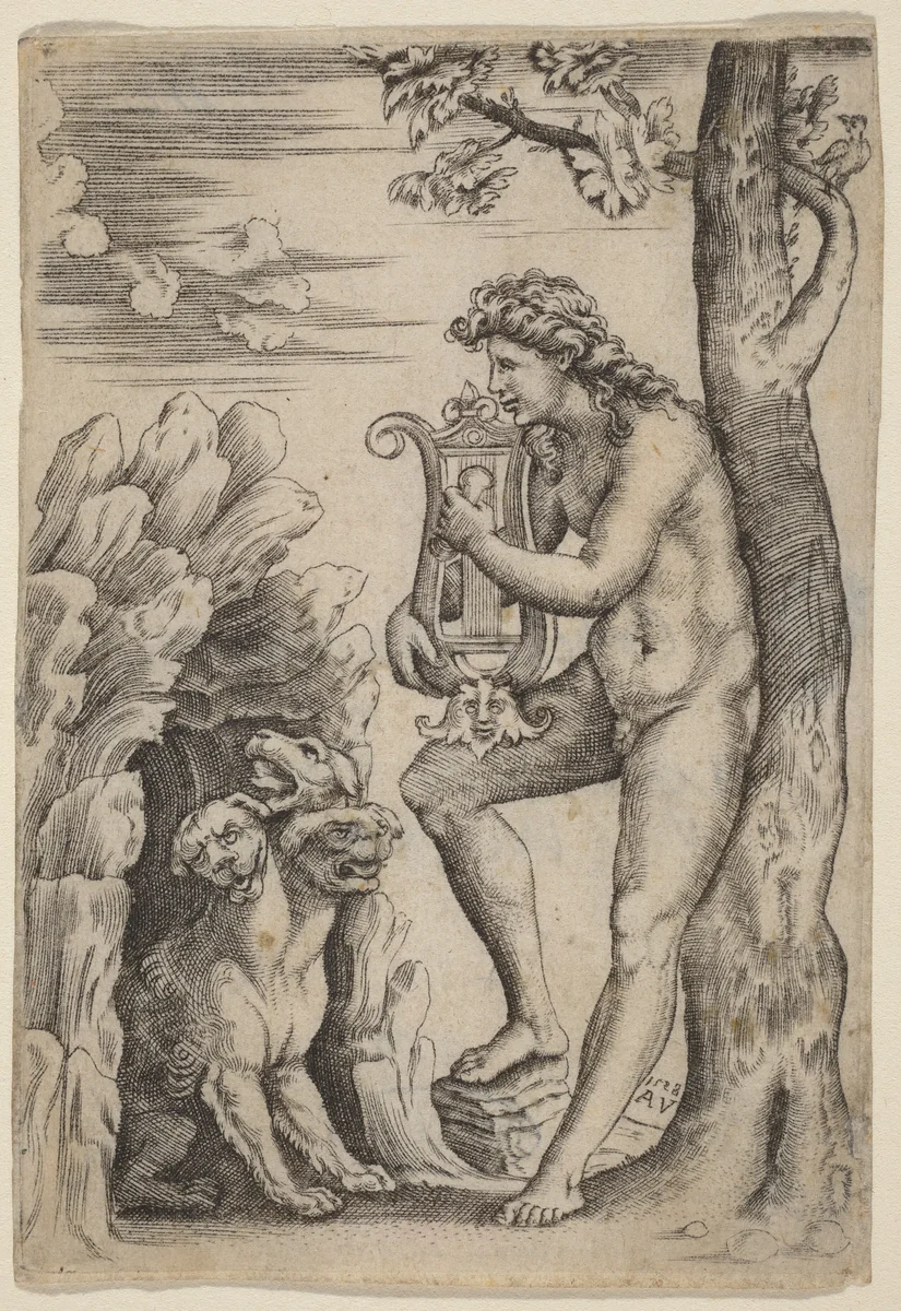 Orpheus by Agostino dei Musi, print, 1528
