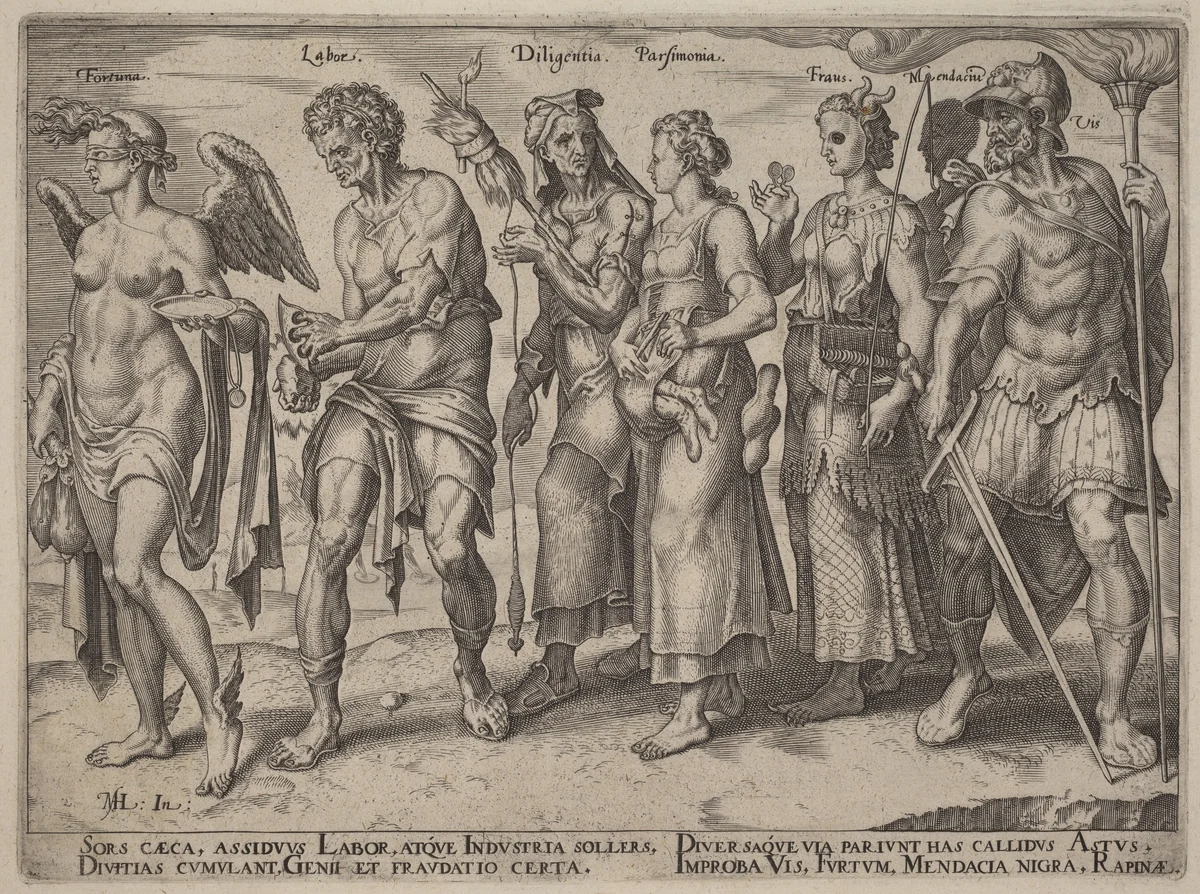 Honest and Dishonest Ways of Becoming Rich by Philip Galle, print, 1563