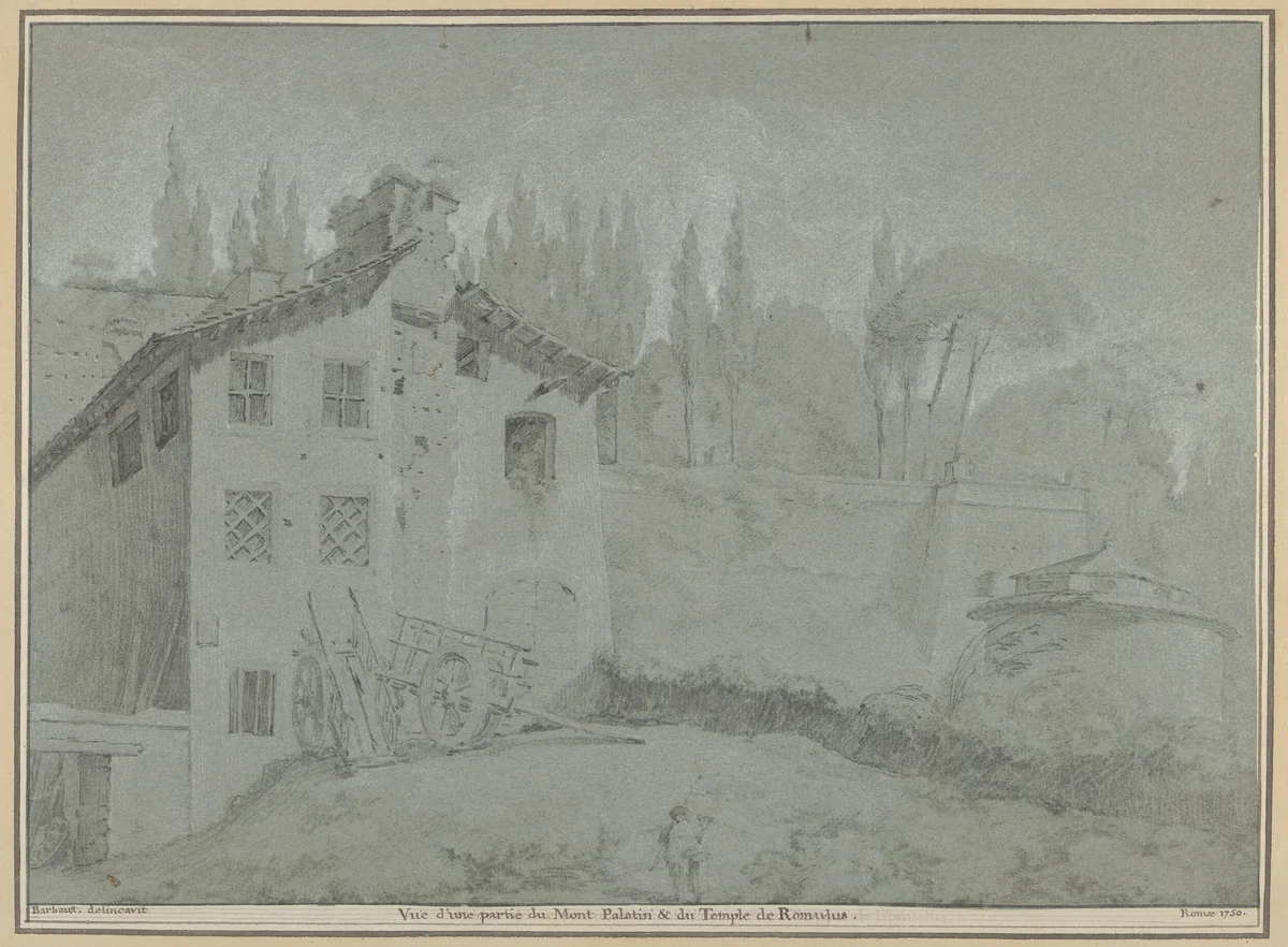 View of the Palatine Hill and the Temple of Romulus by Jean Barbault, drawing, 1750
