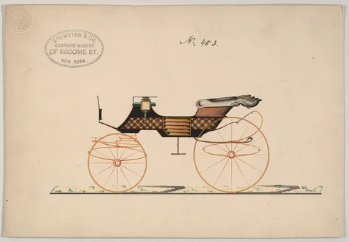 Design for 4 seat Phaeton, with top, no. 403 by Brewster & Co., drawing, 1850-1874