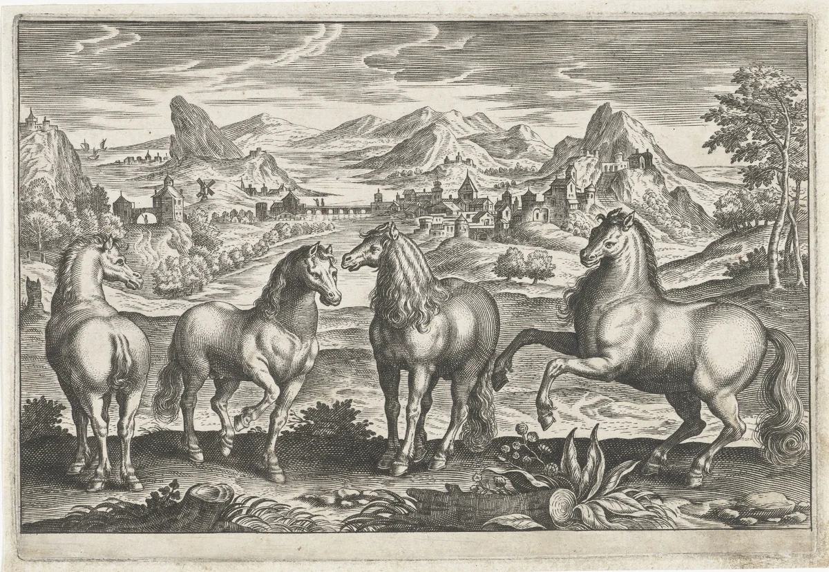 Paarden by anonymous, print, 1595-1652