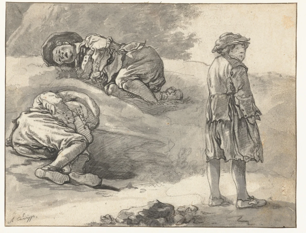 Three Studies of a little Shepherd by Aelbert Cuyp, drawing, 1630-1691