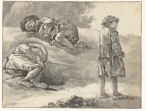 Three Studies of a little Shepherd by Aelbert Cuyp, drawing, 1630-1691