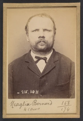 Miaglia. Bernard. 41 ans, né à Giaglione (Italie). Cordonnier. Anarchiste. 9/3/94. by Alphonse Bertillon, photograph, 1894