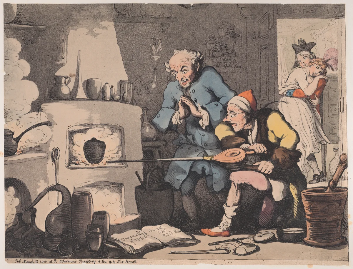 Hocus Pocus, or Searching for the Philsopher's Stone by Thomas Rowlandson, print, 1800