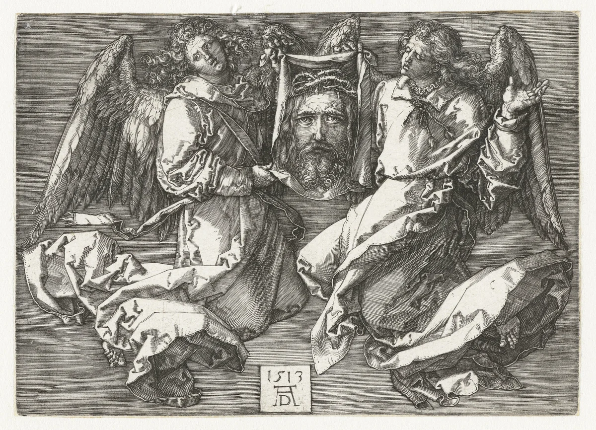 Twee engelen met de zweetdoek by Unknown, print, 1513