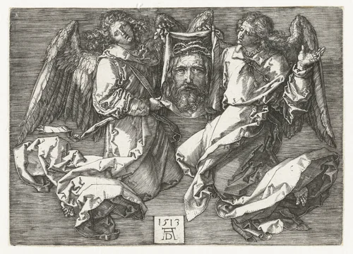 Twee engelen met de zweetdoek by Unknown, print, 1513