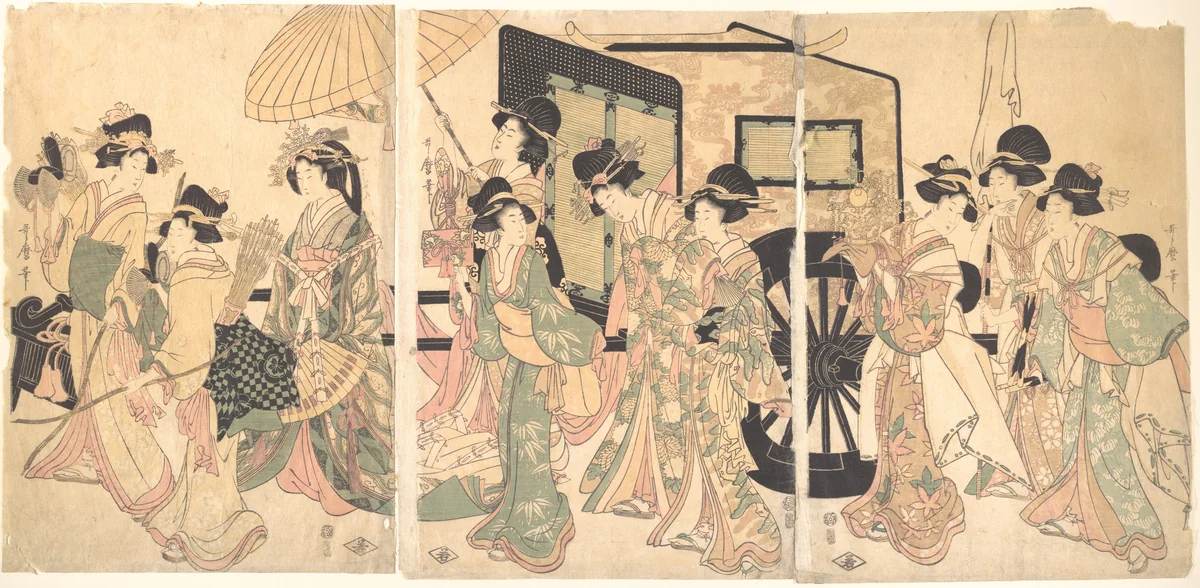 Ladies Surrounding a Cart by Utamaro II, print, 1804-1817