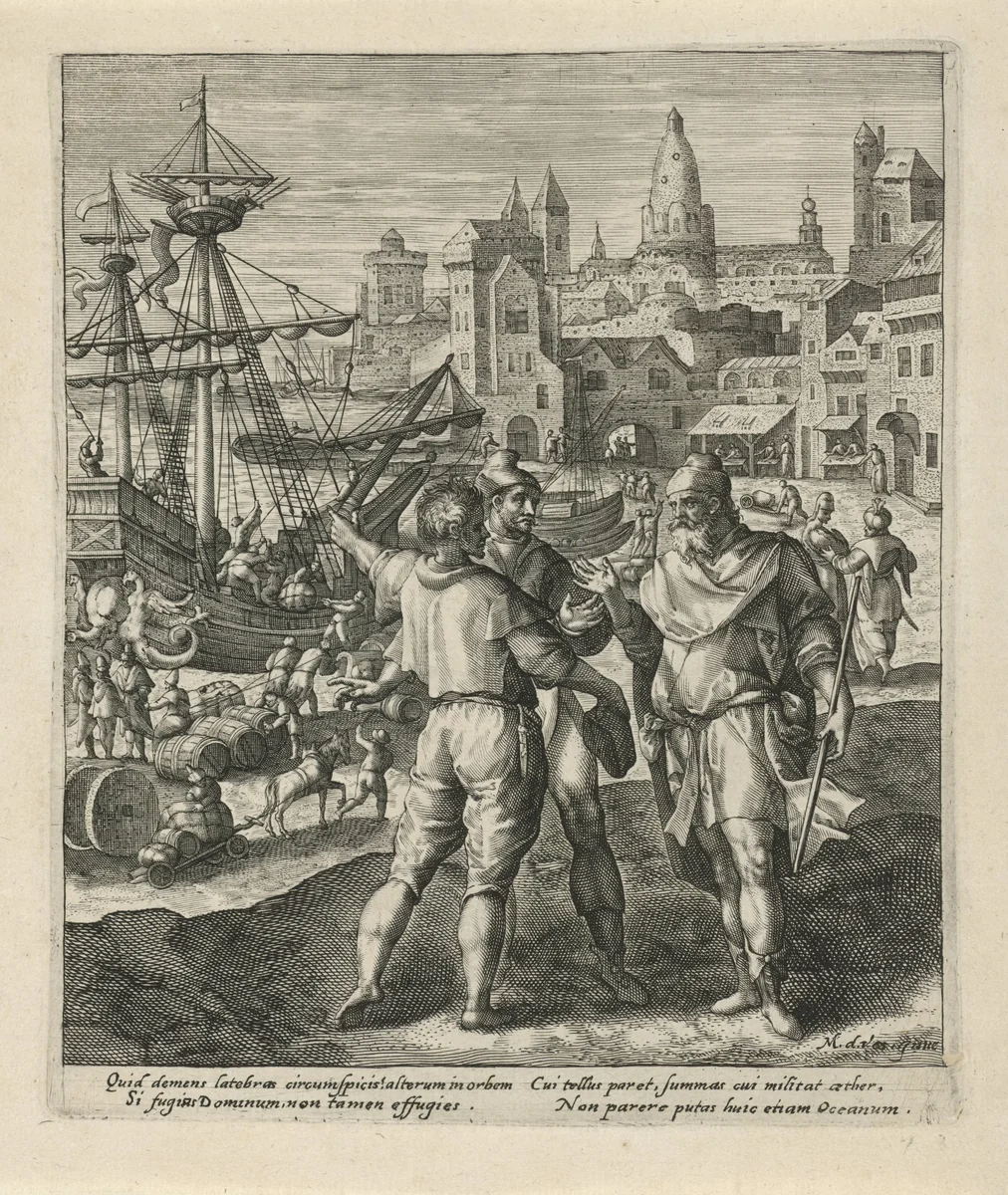 Jona in de haven van Joppa by Unknown, print, 1574-1637