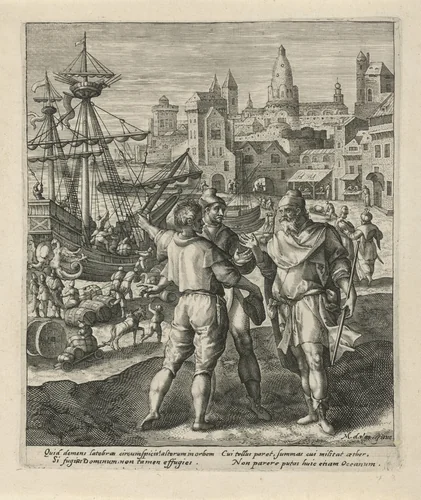 Jona in de haven van Joppa by Unknown, print, 1574-1637