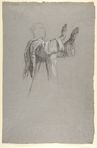 Cleric with Raised Arms (lower register?; study for wall paintings in the Chapel of Saint Remi, Sainte-Clotilde, Paris, 1858) by Isidore Pils, drawing, 1825-1875