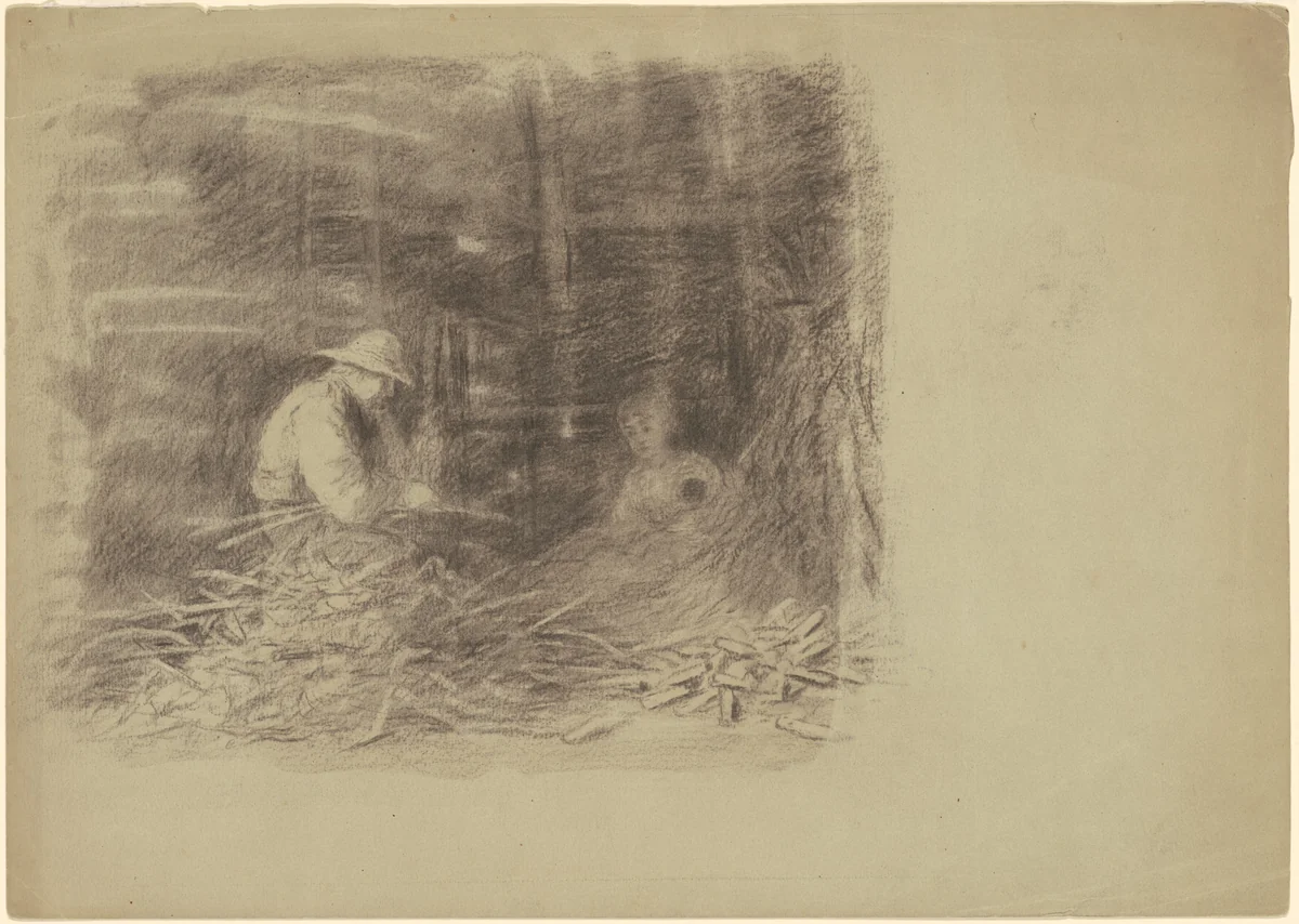 Farmers Shucking Corn [recto] by Enoch Wood Perry, Jr., drawing, 1870-1880