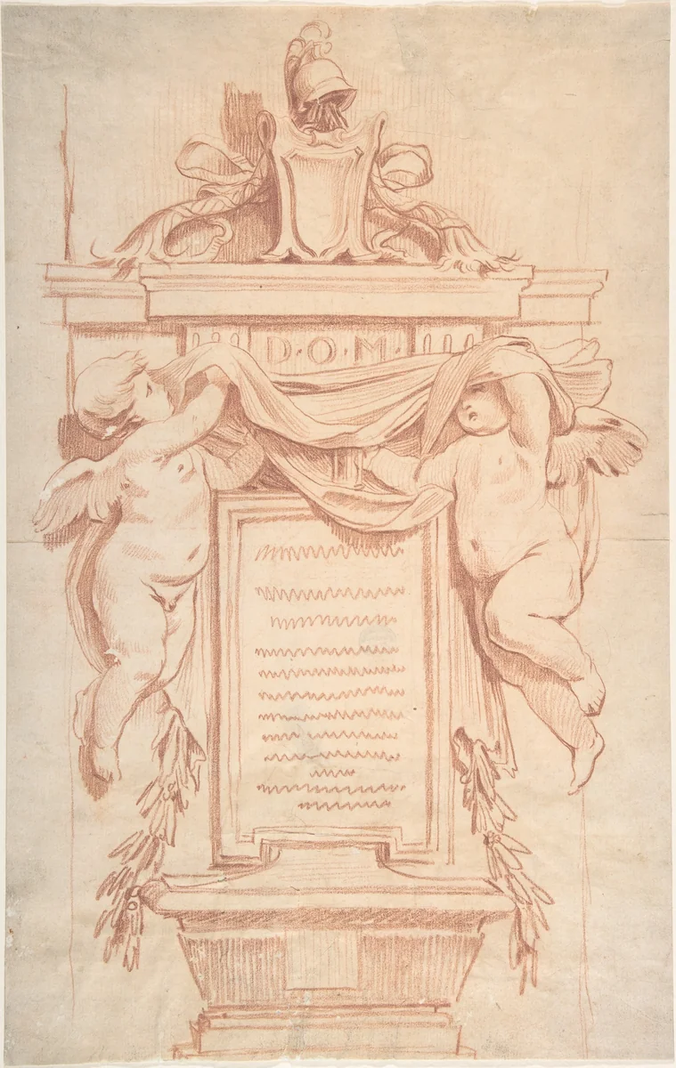 Design after François Duquesnoy, tomb of Ferdinand van den Eynden by anonymous, drawing, 1700-1799