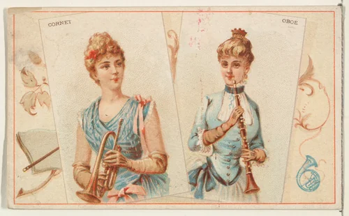 Cornet and Oboe, from the Musical Instruments series (N121) issued by Duke Sons & Co. to promote Honest Long Cut Tobacco by W. Duke, Sons & Co., print, 1888