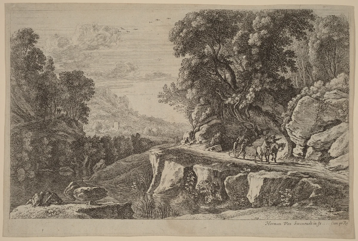 The Two Horsemen by Herman van Swanevelt, print, 1600-1655