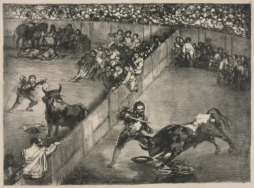 The Bulls of Bordeaux: Bullfight in a Divided Ring by Francisco de Goya, print, 1825