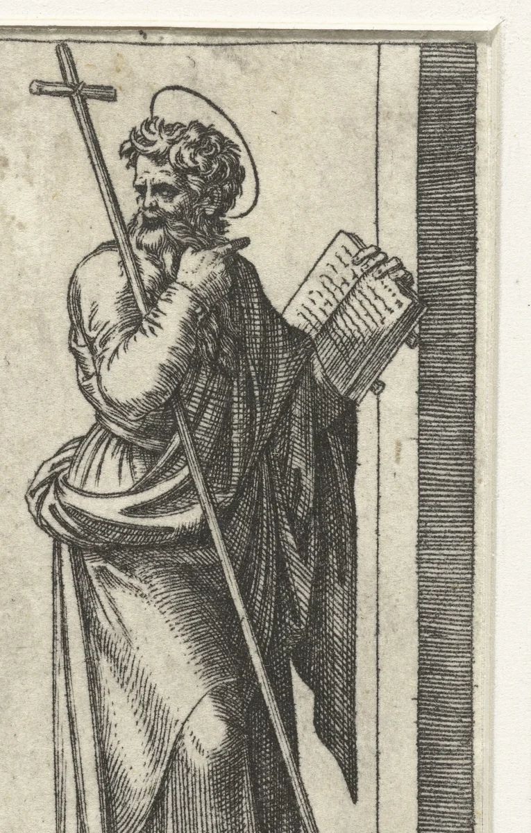 Apostel Filippus met kruis by Unknown, print, 1517-1527