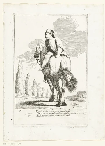 Cacasseno achterstevoren te paard by Giuseppe Maria Crespi, print, 1710-1715