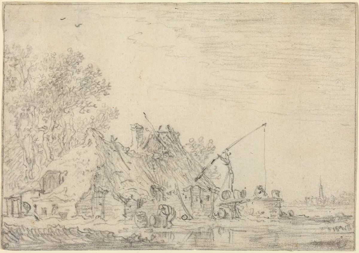 Rustic House with a Well by Jan van Goyen, drawing, 1596-1656