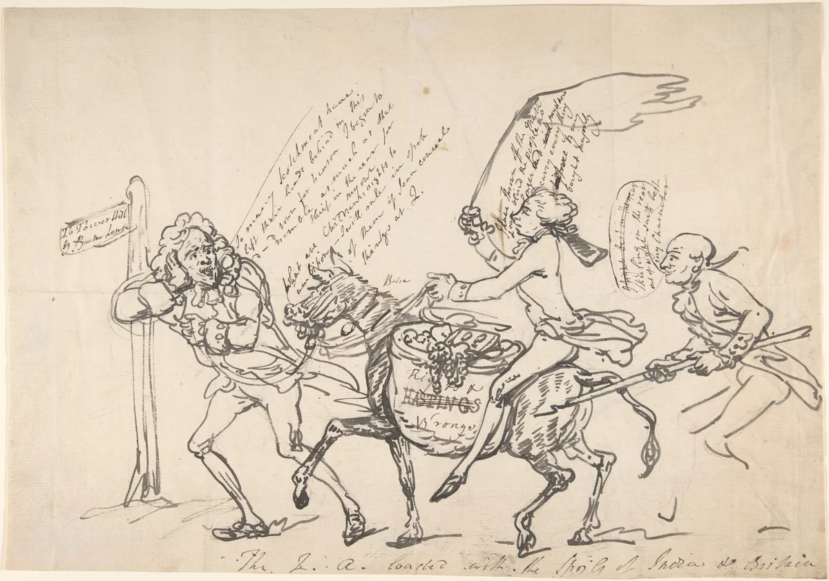 The Q A loaded with the spoils of India and Britain, March 6, 1788 by Thomas Rowlandson, drawing, 1783-1793