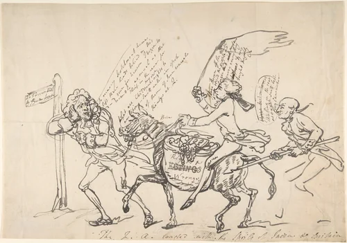 The Q A loaded with the spoils of India and Britain, March 6, 1788 by Thomas Rowlandson, drawing, 1783-1793