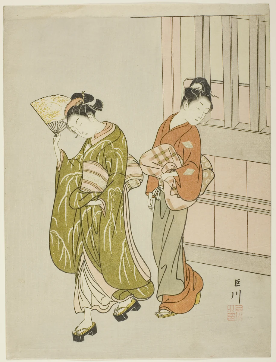 Clearing Breeze from a Fan (Ogi no seiran), from the series "Eight Views of the Parlor (Zashiki hakkei)" by Suzuki Harunobu (鈴木春信), print, 1761-1771
